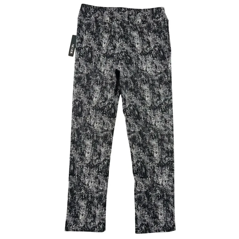 NWT NIC+ZOE Black White Abstract Pull-On Knit Pants Ankle Size 6